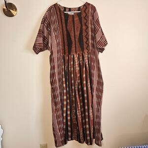 Vintage Veranda Wear Brown Cotton Kaftan Dress, Oversized/Boxy, Multi, Sz S/M